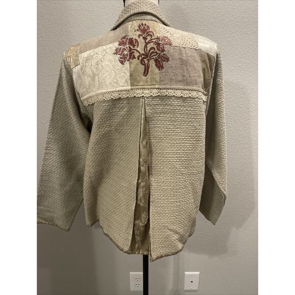 Vintage Think Positive Embellished Tapestry Lace Woven Oversized Jacket Sz Small - Picture 7 of 15